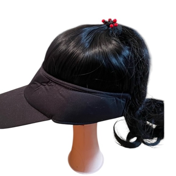 Baseball Cap Wig with Curly Hair Ponytail Hair Extension Adjustable Black - Picture 4 of 8